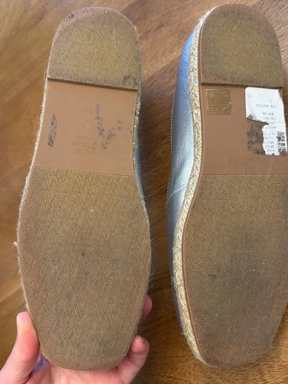 Stuart Weitzman Silver Metallic Espadrille Slip-Ons